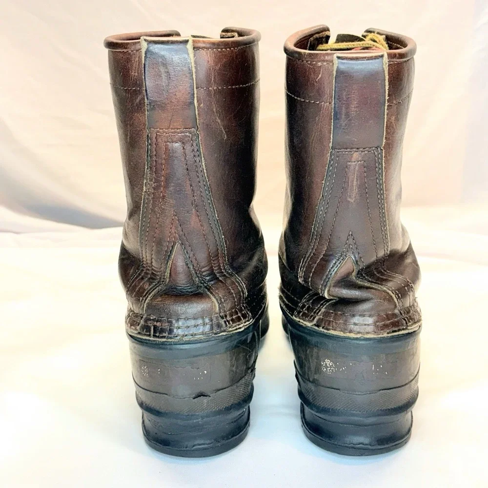 SCHNEE'S Winter Snow PAC BOOTS Mens 7!Brown Leather Rubber Vamps & Warm Liners